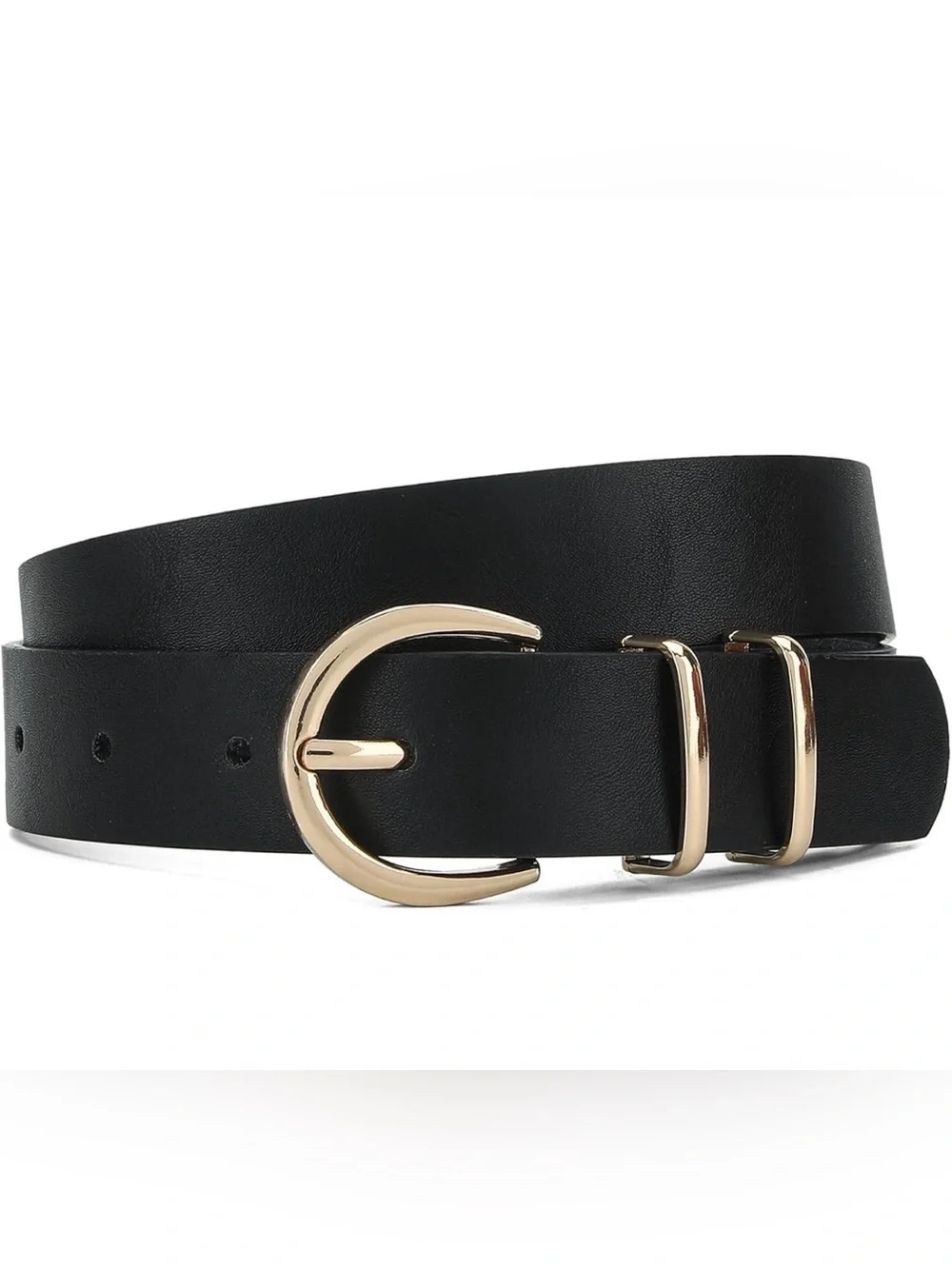 Women's Duo Belt Set - Black & Beige with Gold Buckles